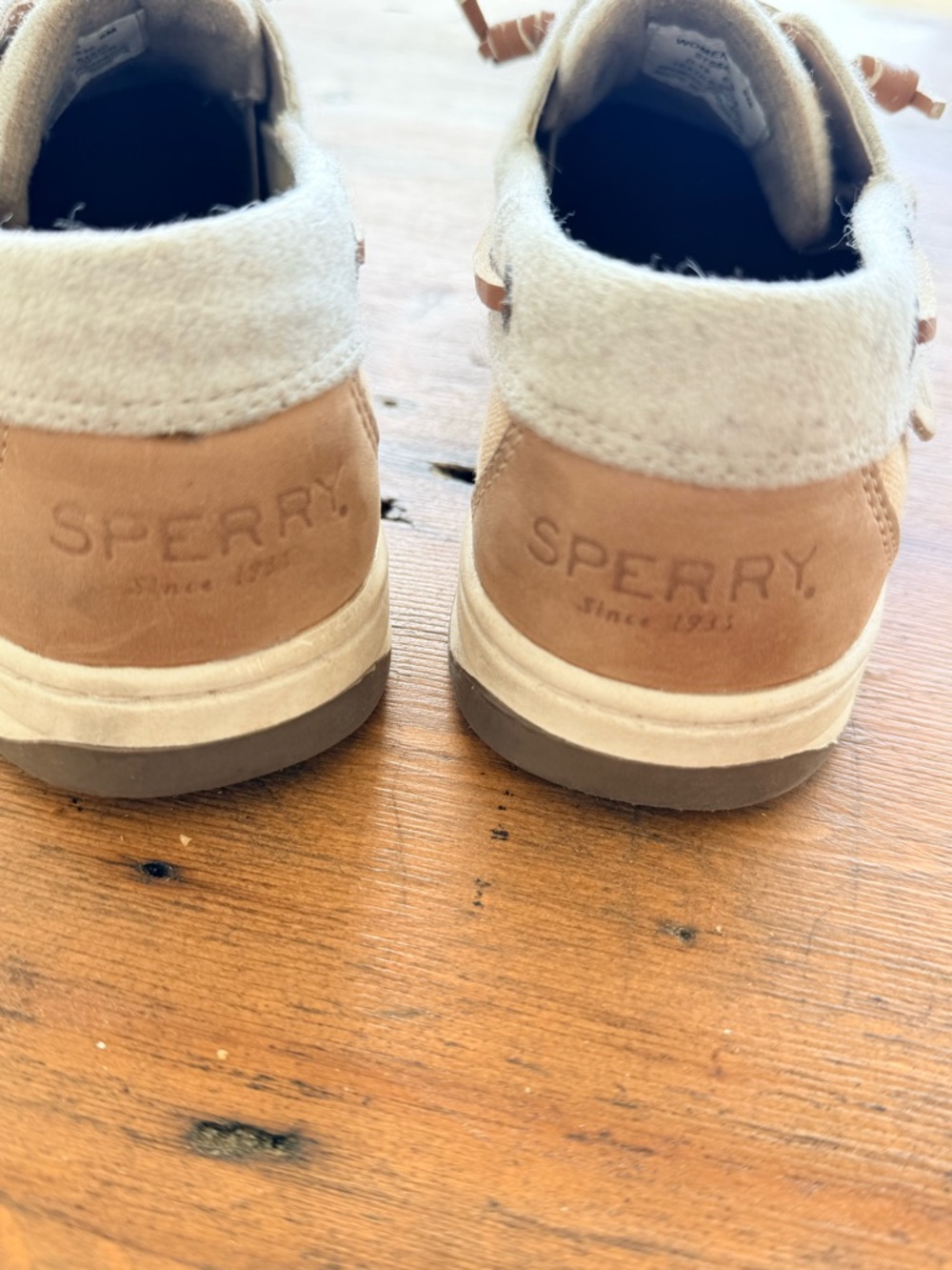 Sperry Top-Sider Women’s Boat Shoes Tan Leather Wool Blend Upper Size 8 - Picture 10 of 15